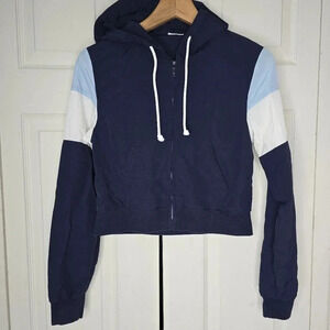 brandy melville crop light weight zip‎ up windbreaker hoodie Jacket Colorblock